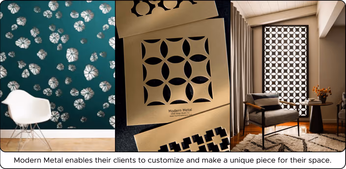 Modern Metal panels with geometric designs installed in residential and commercial spaces to customize and enhance interiors