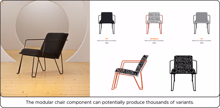 Collection of Saw & Sew chair variants showing different frame colors and upholstery patterns.