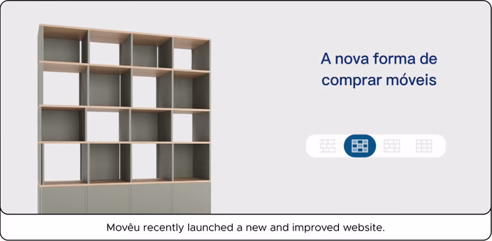 Modular shelving unit design showcasing Movêu’s website with customization options