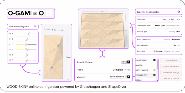 WOOD-SKIN’s online configurator interface powered by Grasshopper and ShapeDiver