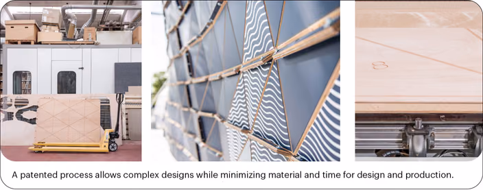 Production materials and details showing WOOD-SKIN’s patented folding technology