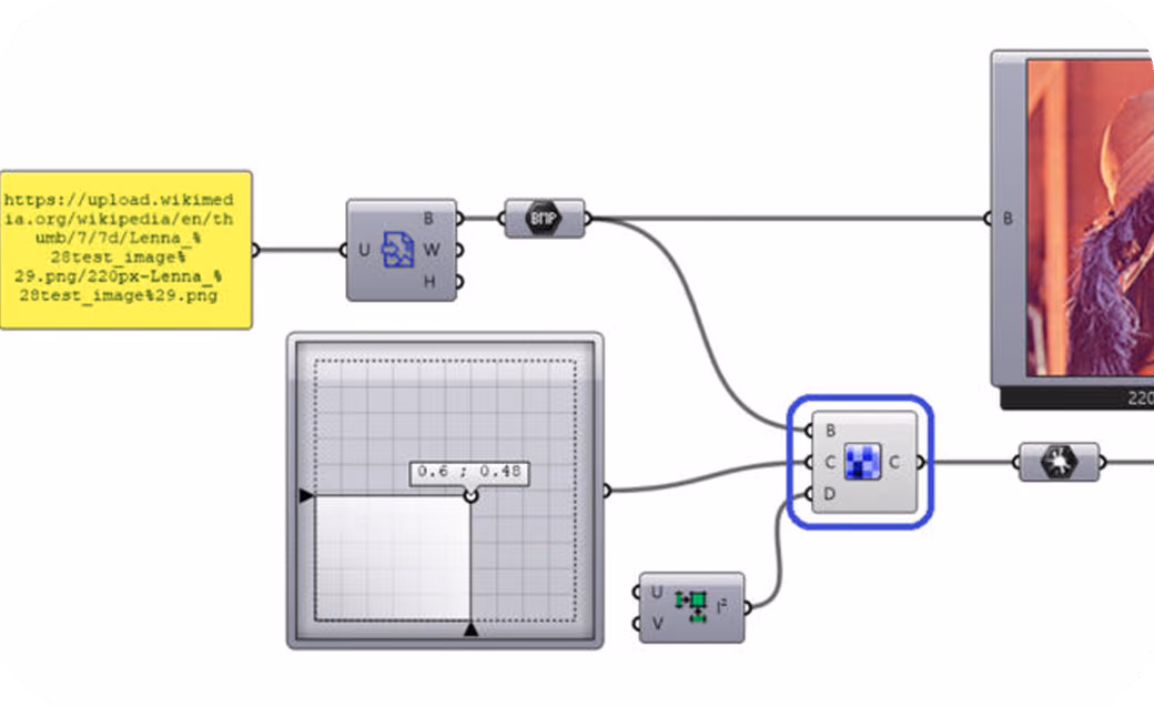 Grasshopper definition diagram showing parametric design workflow with nodes and connections